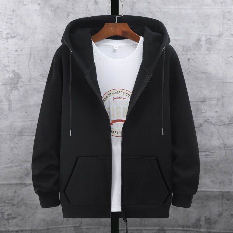 Autumn and Winter plus Size Zipper Sweater Men's Fleece-Lined Thickened Cardigan Large Loose Men's Hoodie Coat