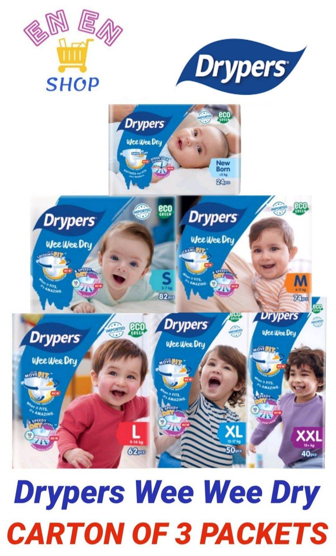[CARTON SALES] Drypers Wee Wee Dry NB, S, M, L, XL, XXL