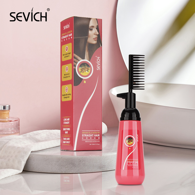SEVICH Hair Straightener Cream Keratin Hair Straighten Comb 150ml Argan Oil Permanent Straightening Hair