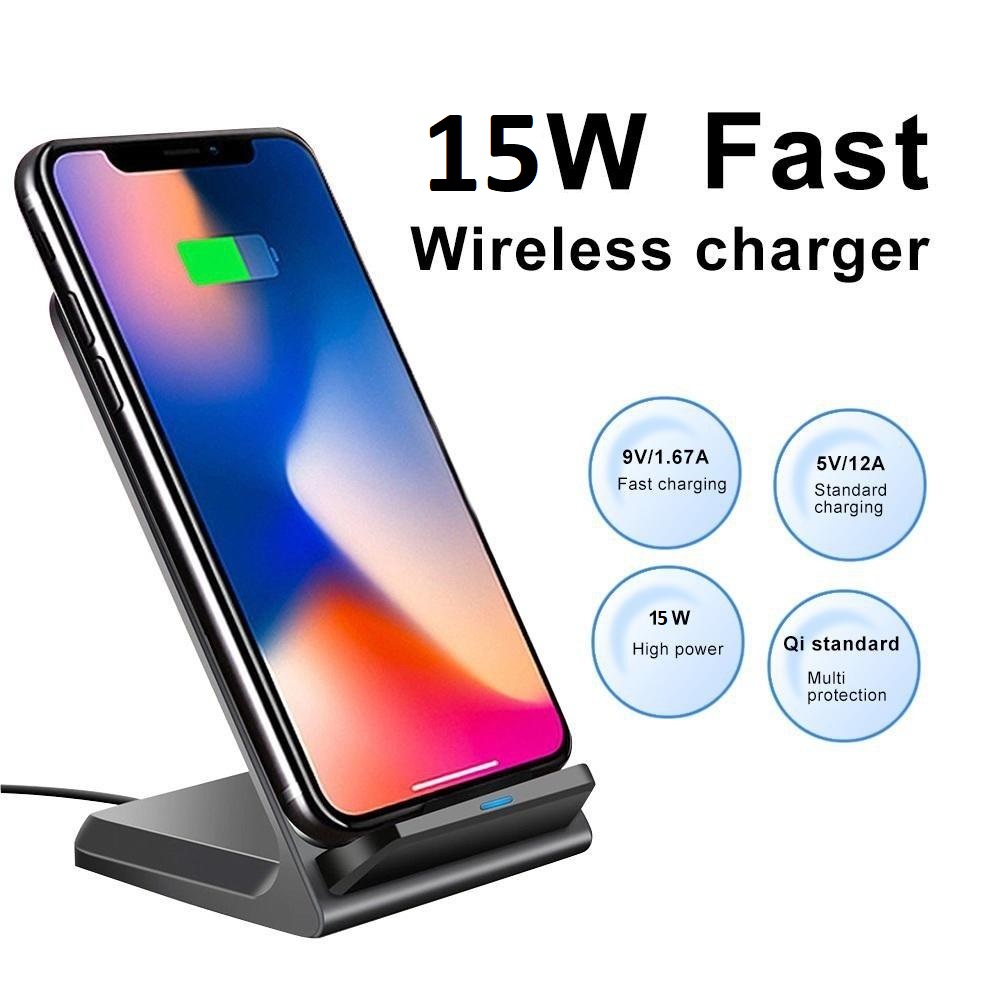 Universal 15W Qi Fast Charging Wireless Charger Cell Phone Holder Dock Stand iPhone Android