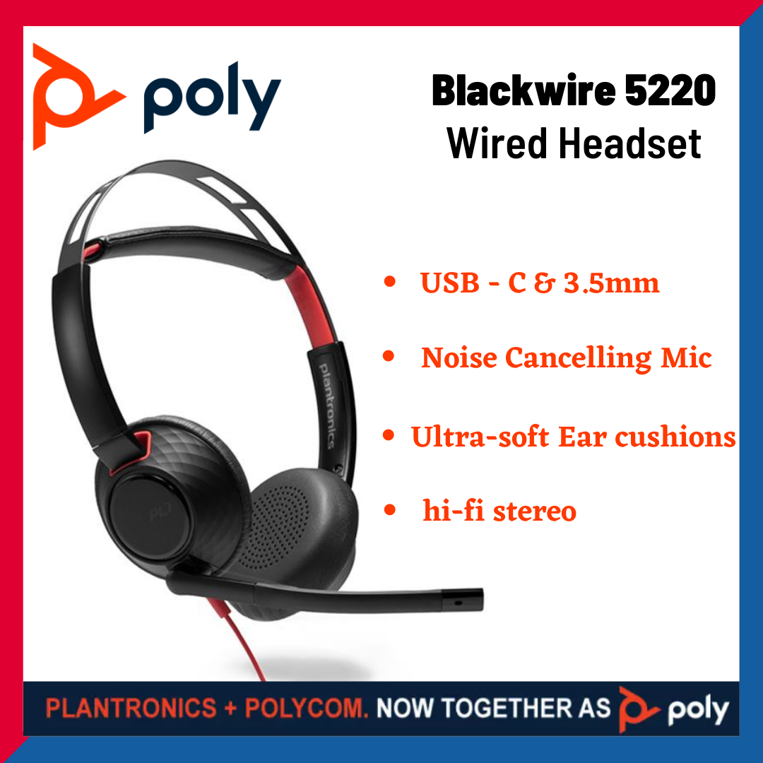 Plantronics Poly Blackwire 5220 Wired Over Ear Headset For zoom, Music & Mobile | Headphones with Mic Connect to Pc/Mac | USB-C Or 3.5 Mm Connector | 1 Year Warranty