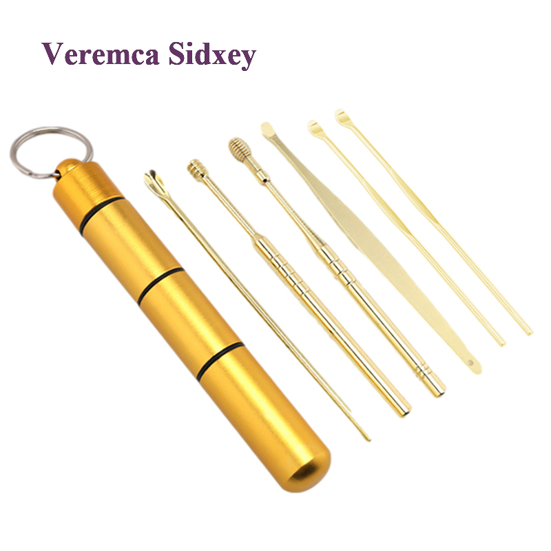 Sidxey Ear Pick 6pcs With Keychain Box Stainless Steel Dig Ear Wax Remover Cleaner Care Portable Travel Kit Cleaner Spoon Spiral Ear Clean Tool