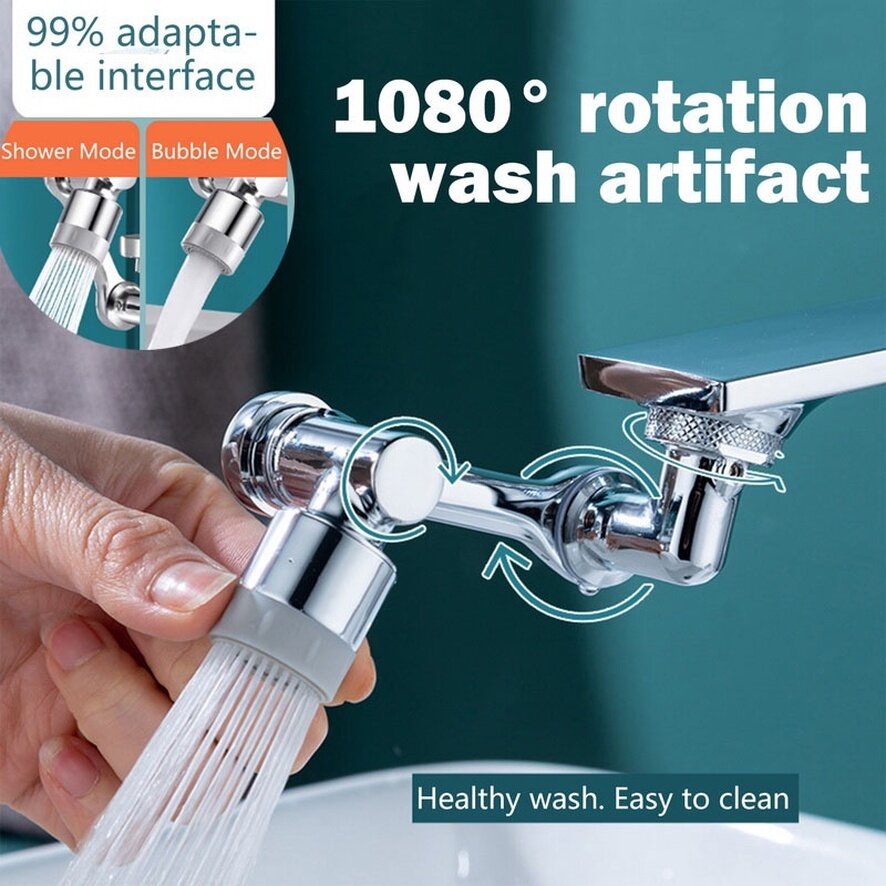 【Lowest price】Universal Splash Filter Faucet 1080 ° Rotate Water Outlet Faucet Innovative Wash Basin Tap Extender Kitchen Plastic Lifting Mechanical Arm Extension Water Mouth