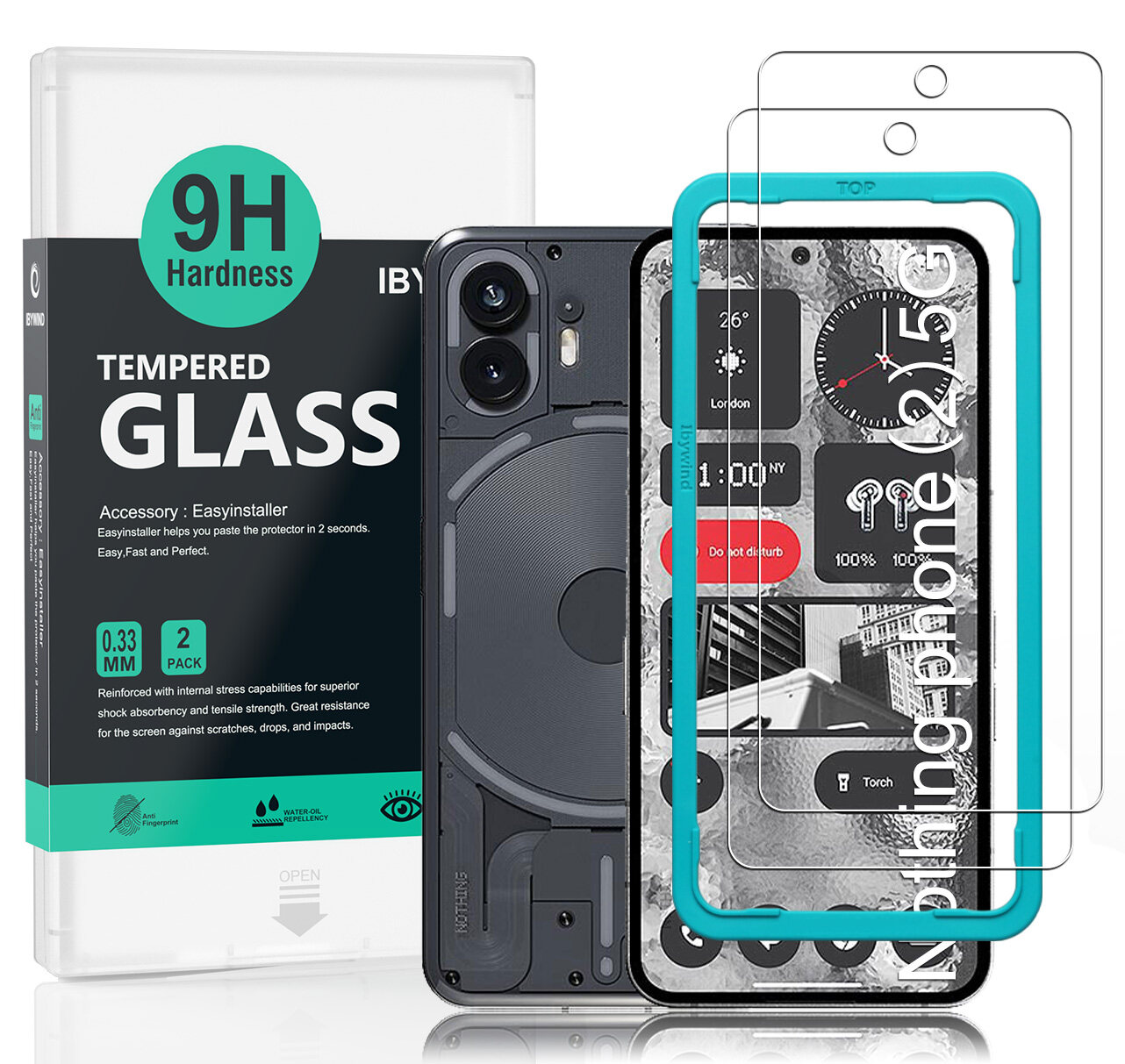 Ibywind Nothing Phone (2) 5G [2PCS Pack] Tempered Glass Screen Protector With Easy Install Kit